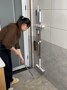 Mop Broom Holder Rack with Hook Wall Mounted Broom Organizer Grip Clips Bathroom Storage Rack