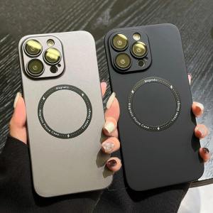 เคสคุณภาพสูงผิวด้านแบบบางเฉียบสำหรับ Magsafe เคสโทรศัพท์แม่เหล็กชาร์จไร้สายสำหรับ iPhone 12 11 Pro Max 13 14 Pro Max Plus เคสไอโฟนแข็งกันแรงกระแทก PC ฝาหลังแบบบางกล้องในตัวเคสป้องกันเลนส์กระจก