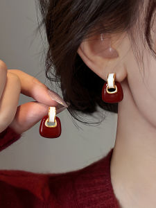 Red Drip Glaze Square Geometric Pure Silver Earrings Womens Luxury Fashion Jewelry All-Match Ear Decorations 2025 New Style