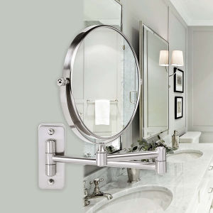 WISFOR Extendable Wall-Mounted Makeup Mirror 5X/10X Magnifier Double-Sided Bathroom Mirror for Vanity Shaving Makeup