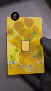 💖ARTIST COLLECTION💖1/1000 oz 999 Fine Gold 3000 CFA Francs Chad Vincent van Gogh Paintings – Sunflowers (Fourth Version) Coin-Bar In Assay