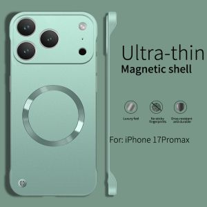 Ultra Thin PC Frameless Magnetic Case For iPhone 17 Pro Max 16 15 Plus 14 13 12 Pro Air For Magsafe Metal Matte Shockproof Cover