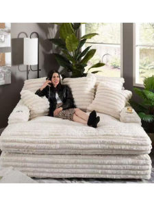 Italian Lazy Quiet Wind Bean Bag Thick Stripe Small Apartment Living Room Cloud Sofa Removable and Washable Living Room 2024 New Arrival