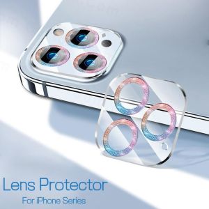 Cho iPhone 15 14 13 12 11 Pro Max Mini Cộng Với Bling Sang Trọng Sáng Bóng ống kính máy ảnh khung bảo vệ kính cường lực