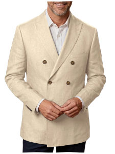 Slim 1Piece Blue Linen Jacket Fit Formal Coat For Wedding Party Office Streetwear Blazer Double Breasted Casual Business