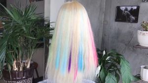 แฮร์พีช วิกผม วิกผมยาว ช่อไฮไลท์ ผมไฮไลท์ ยาว 50cm สวยปัง แบบ LISA Black Pink วิกผมไฮไลท์ ผมเปีย HZ124