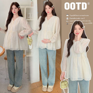 Dễ Thương Áo Sơ Mi Bà Bầu Thêu Dài Tay Phong Cách Rộng Rãi Fit Spring Mùa Thu Áo Khoác Ngoài Đa Năng Cotton Vải Bông Áo Dành Cho Phụ Nữ Mang Thai