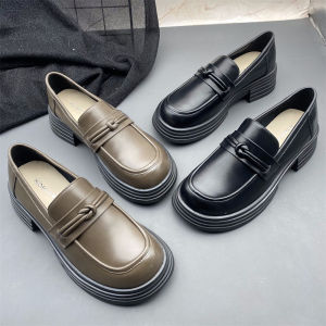 ผู้หญิง รองเท้าโลฟเฟอร์แบบสวมส้นหนากลม หนัง กันลื่น นุ่ม รองเท้าแฟชั่นกลางตัดสบาย ฤดูร้อน ฤดูกาล