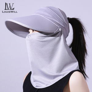LouisWill Women’s Sunscreen Hat With Face Mask Summer Sun Hat Half Empty Top Hat Ice Silk Casual Sun Hats Portable Beach Cap Large Brim Cap Sun Protection Cap UV Protection With Windproof Rope for Outdoor Travel Sports