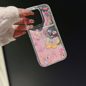 Dream Butterfly Flowers Wind Chimes Pink Quicksand Cell Phone Case Compatible for iPhone 16 15 14 Plus 13 12 Pro Max 11 11promax Transparent Shock Proof Acrylic Back Cover Shell