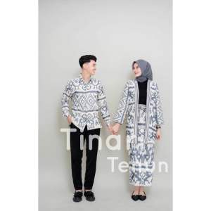 READY STOCK - MADAM WHITE GREY NTT - Baju tenun couple - baju kondangan tenun