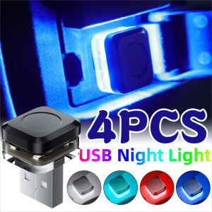 4PCS Mini USB LED Night Lights Car Interior Atmosphere Lamp Auto Decoration Ambient Lighting LED Neon Bulb Car 5V Plug and Play