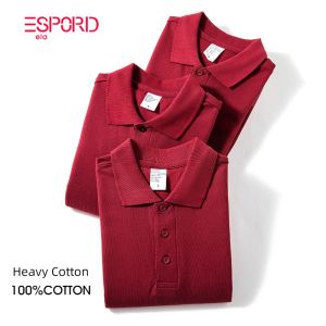 เสื้อโปโลแขนยาวผ้าฝ้ายแท้งานฝีมือดีสำหรับผู้ชายเสื้อยืดคอปกสีไวน์แดงผ้าตาข่ายชุดทำงานผ้าฝ้ายล้วนชุดคุณพ่อ