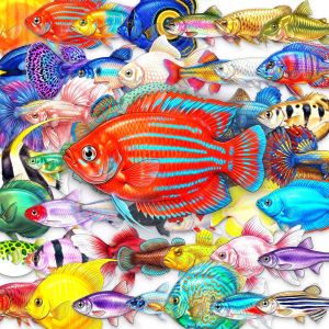 50 Pcs Creative Colorful Fish Clear Stickers Cartoon HD Fish Waterproof Decorate Gift Box Aquarium Fridge Laptop Helmet Decals