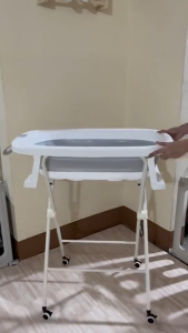 Playpark Foldable Baby Bathtub with Stand Newborn Portable Baby Bath Tub with Drain Pipe Adjustable