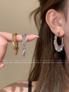 Bohemian Style Metal Tassel Hoop Earrings Womens New 2025 round Face Shape Jewelry Fresh out Fashion Accessories