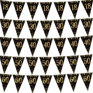 Black Gold 30th 40th 50th 60th Milestone Pennant Banner Adult Triangle Flag Garland Anniversaire Birthday Party Decor Supplies