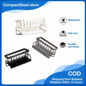 CompactSteel​​ store Metal Sponge Drainer Rack With Towl Holder Kitchen Bathroom Sink Organizer Rack Soap Holder Orgaizer