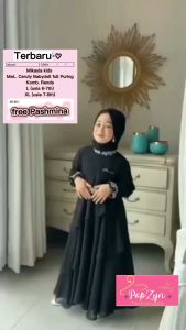 SukaFashion - Mikayla Kids Gamis Anak Perempuan Usia 7-8thn Crinkle Airflow free Pashmina Instan Cantik Terbaru