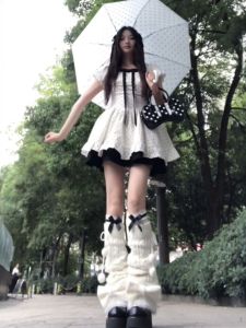 CHANGTONG | French Style Waist Cinching Flared Short Dress Sweet One-Piece
