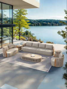 PURPLELEAF | Outdoor Aluminum Teak Sofa