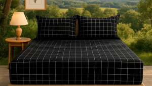 Seprai / Sprei minimalis elegan murah motif kotak-kotak hitam stylish grid Trendi 120X200 180X200 cuci gudang