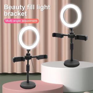 2 Phone Holder Phone Stand with Ring Light Tripod Stand Table Live Stream Holder with 3 Colours Selfie Ring Light LED Circle Light