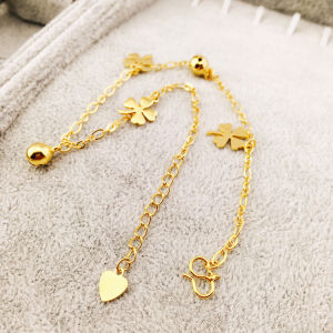 Fashionable Gold Plated Sand Gold Four Leaf Clover Womens Ankle Bracelet Bell out Sweet Style Alloy Jewelry