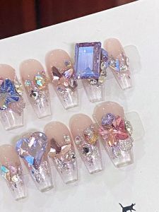 Purple Butterfly Wear Armor Rhinestone Colorful Crystals Summer Sweet Girl Handmade Fancy Accessible Luxury Fake Nail Patch Detachable