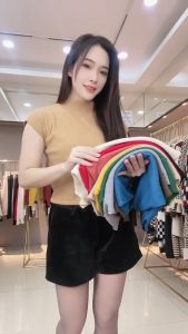 789MALL Korean Fahsion Slim Fit Plain Turtle Neck Short Sleeves Knitted Blouse Tops Casual Blouse Slim Fit Summer Knit 8212