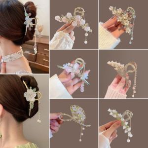 Summer Bellflower Tassel Hair Clip Womens Shark Clamp Ancient Style Hair Accessories Floral Hair Grips for Girls And Ladies