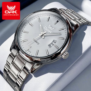 OPK Jam Tangan Pria Anti Air Original Asli 2025 Gaya Baru Mode Bisnis Baja Tahan Karat Kalender Bercahaya Jam Kuarsa