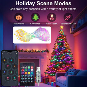 Smart Fairy String Lights 66ft 200 LED WiFi RGB Christmas Fairy Lights App Control Dimmable Rainbow Christmas Lighting