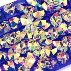 QIAO | Best Quality 18mm 12pcs/Pack Heart Shape Crystal AB Glass Beads Crystal Rhinestones Jewelry Beads for Necklaces Earrings Making