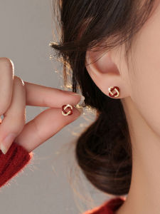 YICAN | Burgundy Delicate Crystal Cross Earrings Silver Studs Ear Accessories