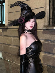 Mũ Phù Thủy Hoa Hồng Đen Mũ Ma Thuật Đầu Trang Trí Mũ Biểu Diễn Hóa Trang Halloween Thiết Kế Độc Đáo Phụ Kiện Cosplay