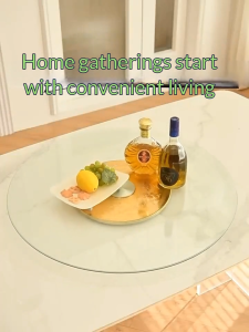 Tempered Glass Lazy Susan 360° Rotating Turntable for Meja Makan Dining Table Sturdy Base Non-Slip 50/60/80cm