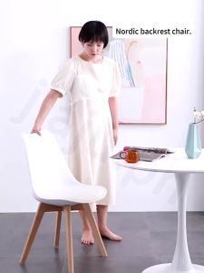 Nordic Style Dining Chair Home Chair Backrest Chair Simple Casual Comfortable Solid Wood Fabric Eames Chair