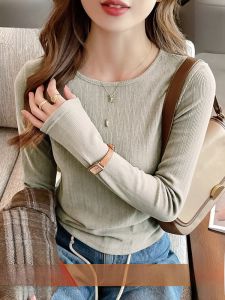 miiow | Retro Cat Lady T-shirt Womens Long Sleeve Inner Wear Autumn Winter Warm Up Shirt Double Sided Flocking Thermal Storage Top