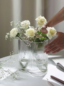 Lọ hoa decor thuỷ tinh vân sóng sọc dáng đàn hạc cầm Harp độc đáo sang trọng bình hoa trang trí nhà văn phòng bàn ăn phòng khách Qhouse