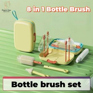 Infant Silicone Bottle Brush Set  Baby Milk Bottle Brush Sets 8 in 1 for Travel and Home BPA Free