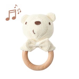 Baby Rattle Toys Crochet Animal Cute Bear Toys Kawaii Wooden Teether Baby Cartoon Mobile Crib Wooden Newborn Rattle Toys Gifts