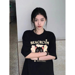 American Style Short Sleeve T-Shirt Women Summer New Design Loose Heavy Top Cotton round Neck Print Casual Fashion Trendy