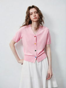 Toyouth | Áo Cardigan Len Nữ Cổ V Tay Ngắn Màu Pastel Ngắn