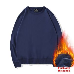 Heavyweight 380g Cotton Fleece Lined Thick Long Sleeve Sweatshirt Mens Full Cotton Hooded Sportswear Jacket round Neck Casual Outerwear