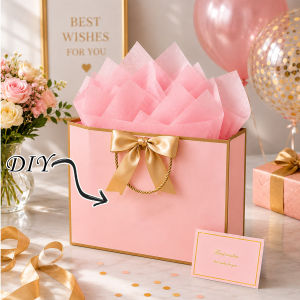 2 Sets Daughter/Mother Gift Bags Paper Gift Bag with Box Card Tissue Ribbon Bow White/Black/Pink Foldable Tote for Birthday