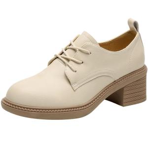 Josiny | Ladies Pointed Toe Block Heel Leather Shoes