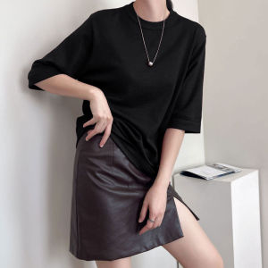 Anti-Ball Winter Autumn Loose Large Size Half High round Neck Five Sleeve Knitted Sweater Base Shirt Womens Top Casual Style