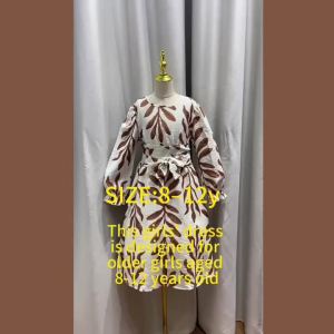 Teen Girls Retro Botanical Print Dress Back Keyhole Smocked Waist Flared Hem Long Sleeve Casual Kids Spring Midi Dress