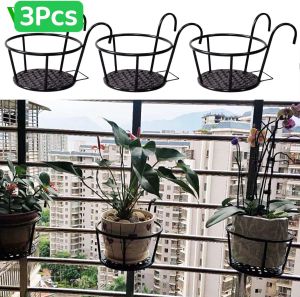 [SG SELLER]Hanging Rack Hanging Pot Flower Pot Outdoor & Indoor Plant Holder Stand Iron Art Hanging Baskets Flower Pot Stand Hanging Railing Planter Flower Pot Holder Balcony Plant Rack for Patio Porch or Outdoor Fence